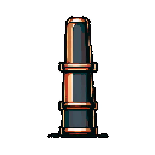 I want a tall vertical copper pipe that looks like a cannon barrel. I want this object usable an asset in a videogame, meaning only one object per image, outlined with a strong black stroke, on a solid-color background.
