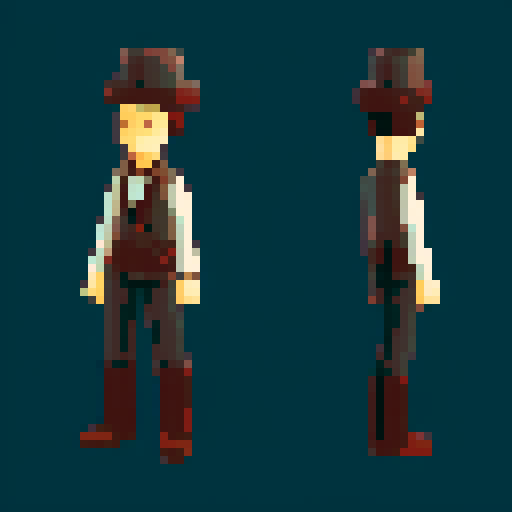 main character sprite with animations. young steampunk airship captain who fights with dual pistols