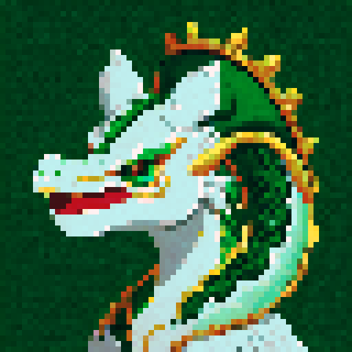 dragon, regal, crown, majestic, green silver accents, intricate embroidery, game icon, 32x32 pixel art, sRGB, skill art, close up, portrait