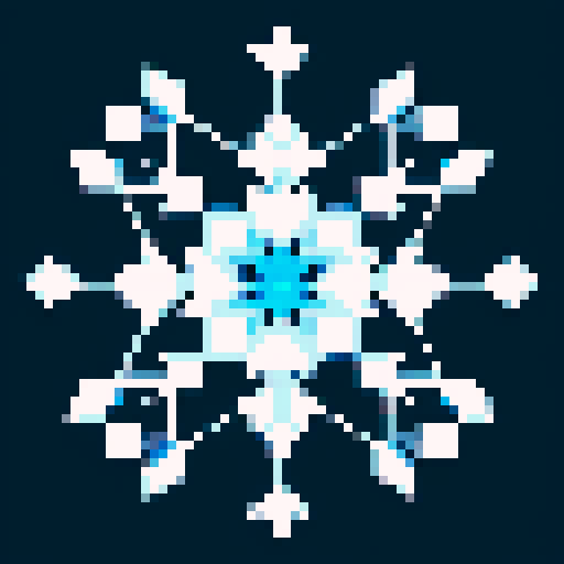 ice magic, clean icon, minimalistic design, cold and icy essence, very dark blue, white, snowflakes, icicles, frost, easily recognizable, visually appealing, pixel art, sRGB