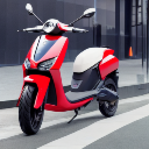 Peugeot's e-ludix prototype, a sleek and futuristic electric scooter, glides through a vibrant cityscape, its angular frame and bold lines perfectly captured in a striking landscape portrait.