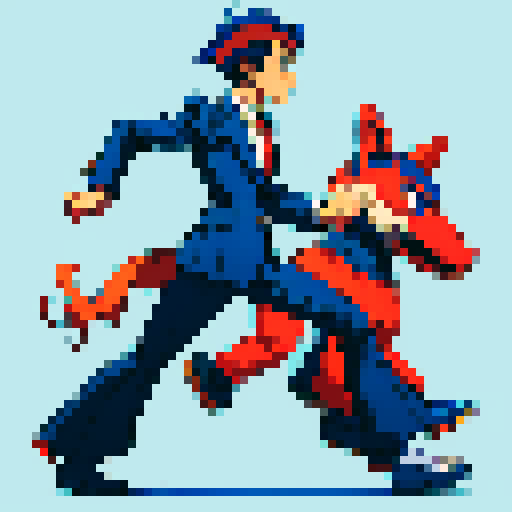 A full body character, an economist wearing a suit, megaman style, retro, from the side, running