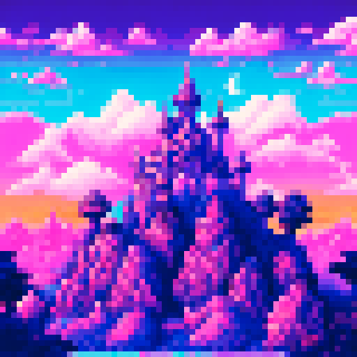 A purple landscape with a crystal castle, anime style