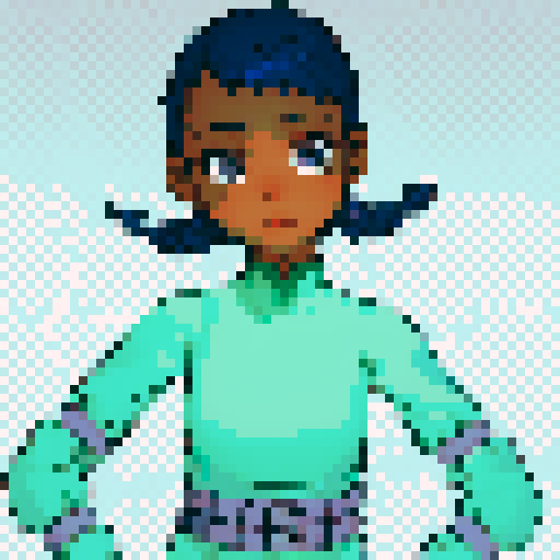 Young black girl with blue hair and gray eyes