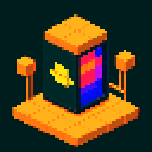 pixelated graphic isometric pixel art of a rectangular lab stasis chamber full with clear orange liquid, the faint silouette of a rubber duck in fetal position suspended in orange liquid with tubes and monitor light, in the style of game pixel art, futurist retro cyberpunk, Nintendo NES style pixel art, DOS 8-bit graphics,pixel-art of old video game style, pixel art, 16-bit, 8-bit, 32-bit , dystopian futurism 