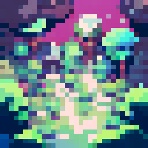 Make a pixel picture that shows a creepy forest at night time