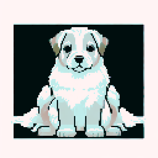 Puppy walking, forest night, moonlit, sRGB, pixel art, detailed trees, vibrant colors, atmospheric, serene ambiance, whimsical, enchanting landscape