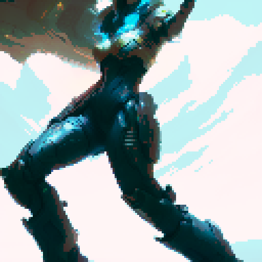 metroid-like female hero, with medium-sized sexy boobs and butt, anime-style legs and eyes, whole face and hair included, in a fantasy RPG art style