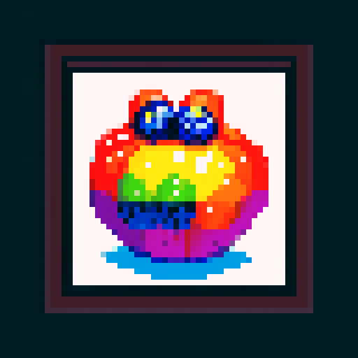 art frame made of pixelated blueberries, pixelated fruits in vibrant colors, void inside, dark background, sRGB