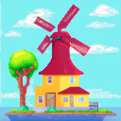 Country side Puerto Rican house with a small electric generating windmill near by