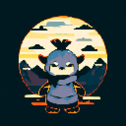 Penguin in nature, mountains on background, black and white, vector