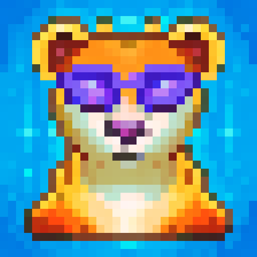 Cuddly orange and black striped cub with wide blue eyes and pink nose, surrounded by lush green jungle leaves, rendered in 32x32 pixel art with skillful attention to detail and vibrant sRGB color palette, perfect for a game icon or close-up portrait