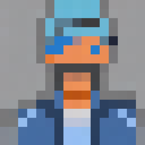 sky blue background, guy with blue eyes and blue headphones and white hair