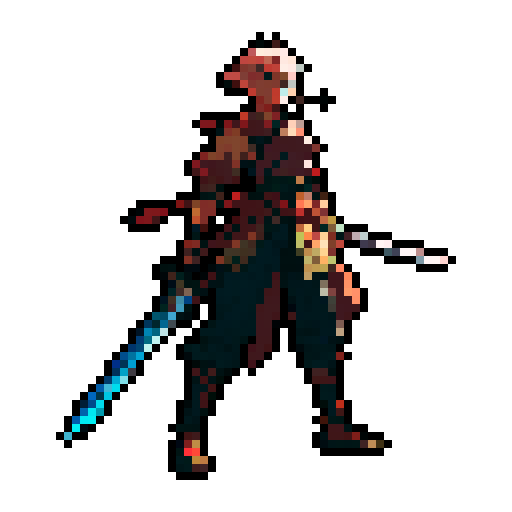 Full body image of a Warrior facing left with sword out. Ready to fight.