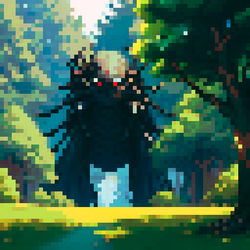 a giant spider web strung between two trees in the forest
