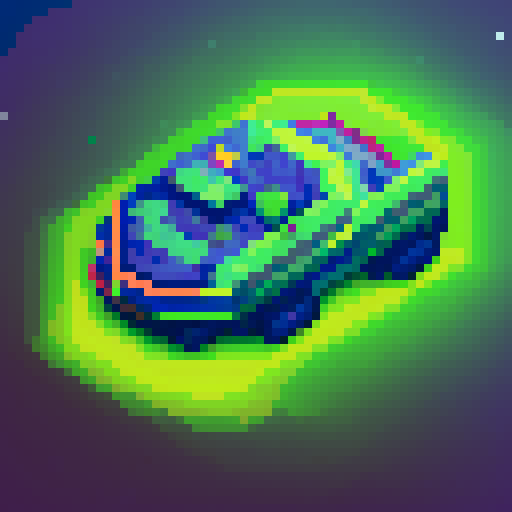 Space ship, vibrant green colors, cool pixel art