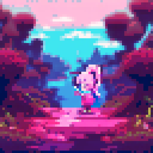 Gamer girl with pink hair and headphones, no background, sprite sheet, game asset