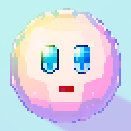 A sparkling, semi-transparent slime with a crystalline structure. It has shimmering facets, bright eyes, and a cheerful smile, with light reflecting inside. No background.
