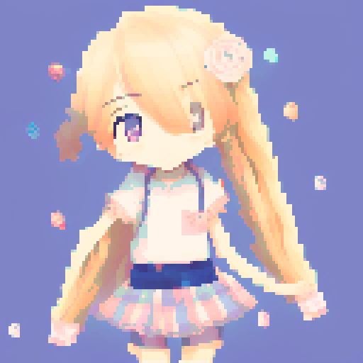 anime girl, pixel art, waving, 54x54 canvas, vibrant colors, big sparkling eyes, kawaii expression, flowing hair, cute outfit, detailed shading, delicate pixel work, motion lines, cheerful smile