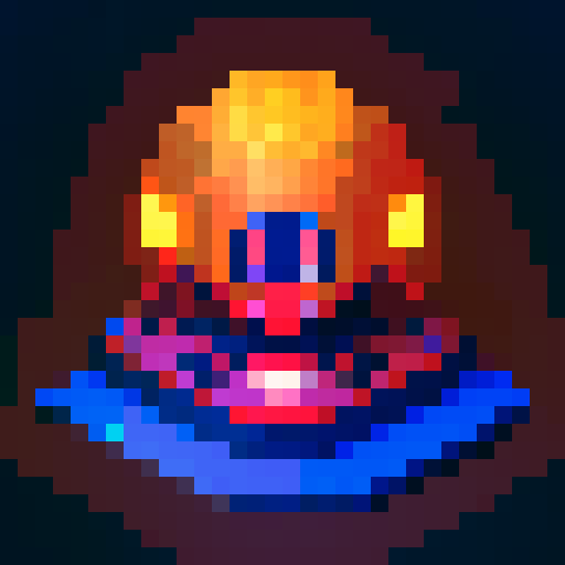red alien spaceship, retro arcade, vibrant colors, blocky pixels, glowing lights, futuristic design, extraterrestrial technology, metallic sheen, angular shapes, low resolution, nostalgic aesthetic