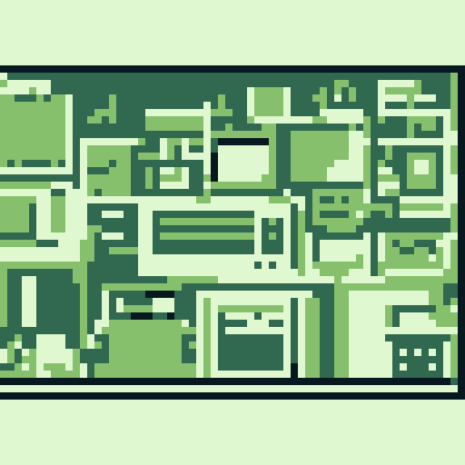 pixel art display board with vibrant posters, retro articles, nostalgic awards, and colorful papers, showcasing a mesmerizing blend of 8-bit graphics sprites