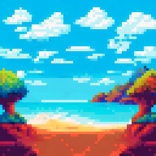 Two characters on a beach at sunrise