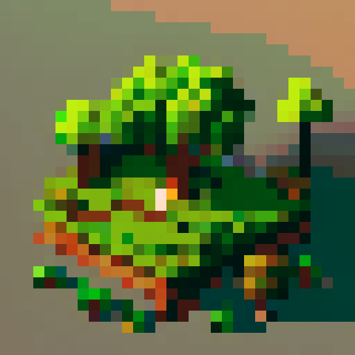 only one big chestnut tree, in the center, green leaves, brown trunk, fantasy top-down RPG with an orthogonal camera, simple pixel art, square plain platform