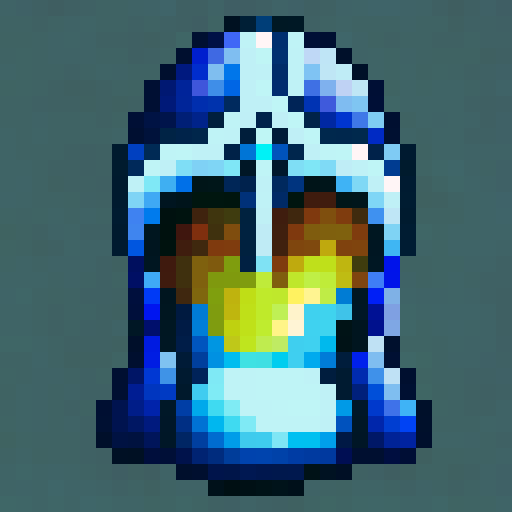 Icy blue and silver frost mage helmet adorned with a menacing pointy crown, rendered in crisp 32x32 pixel art as a game asset