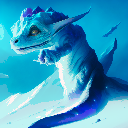 a basilisk that is blue and white looking at the moon hoping to reach their one day. background any color not blue and white