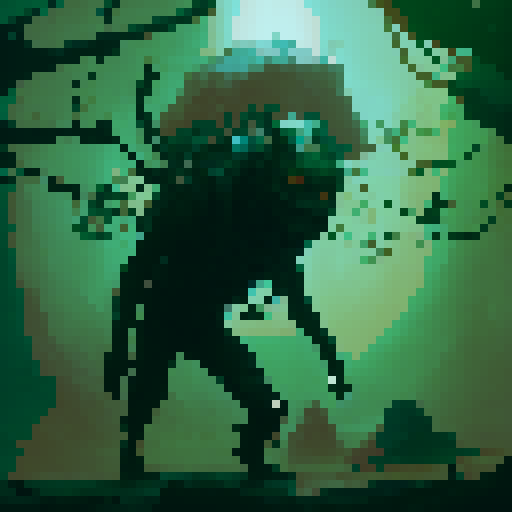 A walking tree with a demon face and teeth, and a dozen outstretched limbs