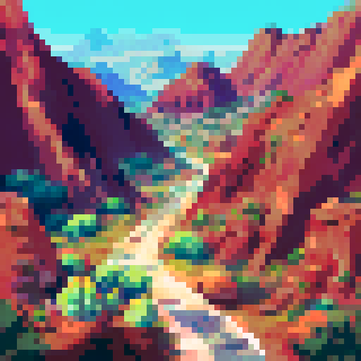 16 bit pixel art background of a desert landscape with a couple of cactus with a flat part for people to stand on in the foreground and desert mountains and rock structures in the background