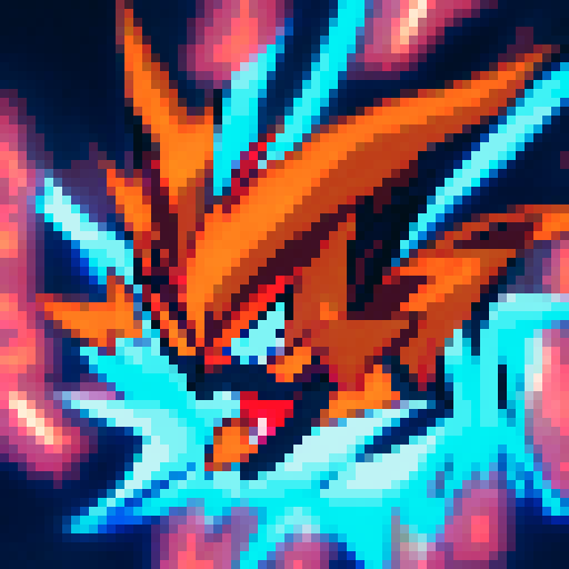 Burning with fury, a fiery humanoid strides forward, its blazing body flickering with orange and red flames, captured in anime-style animation frames.