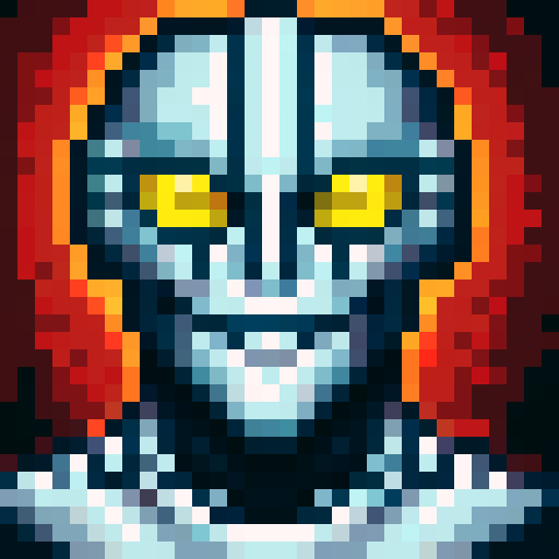 A robocop with silver and red light details, close up