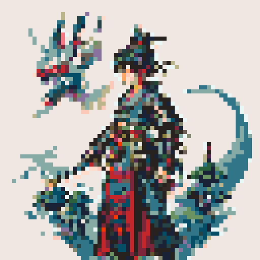 historically accurate muromachi samurai in traditional armor, roguelike rpg full-body sprite