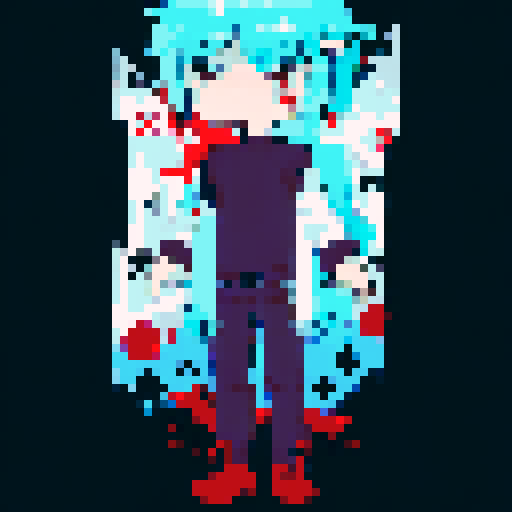 Hispanic man, confident expression, vibrant red background, intense gaze, heroic pose, full body, anime style, pixel art