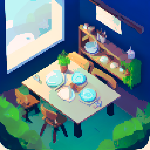 isometric view, bedroom, bed with crisp white sheets, dresser with sleek handles, desk adorned with a shiny laptop, window overlooking a scenic landscape, table and chairs set in perfect harmony, landscape style