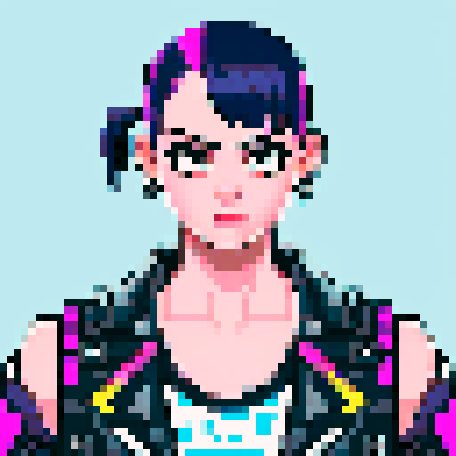 80s girl with mullet, punk rock aesthetic, cutoff tshirt, pixel art, sRGB, vibrant colors, rebellious attitude
