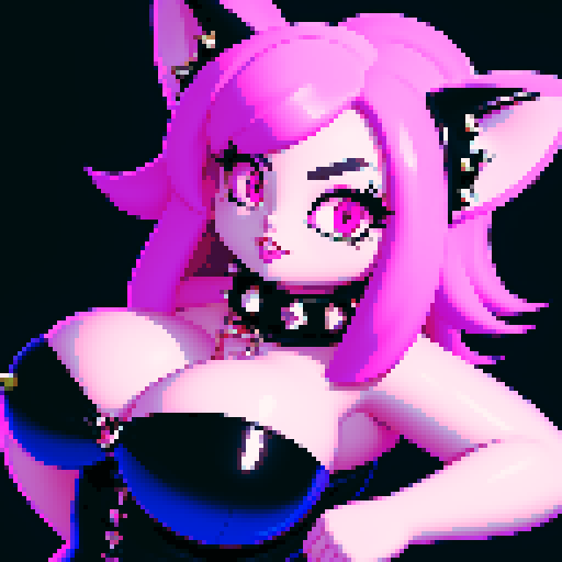 curvy, busty goth babe with studded collar. Nude big titty goth cat girl , in a close up nude glamour shot. Neon lighting, modern tile backsplash.