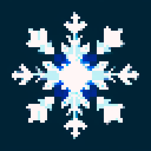 ice magic, clean icon, minimalistic design, cold and icy essence, very dark blue, white, snowflakes, icicles, frost, easily recognizable, visually appealing, pixel art, sRGB