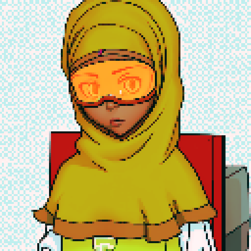 Teenage black girl with orange hijab and neon orange glasses