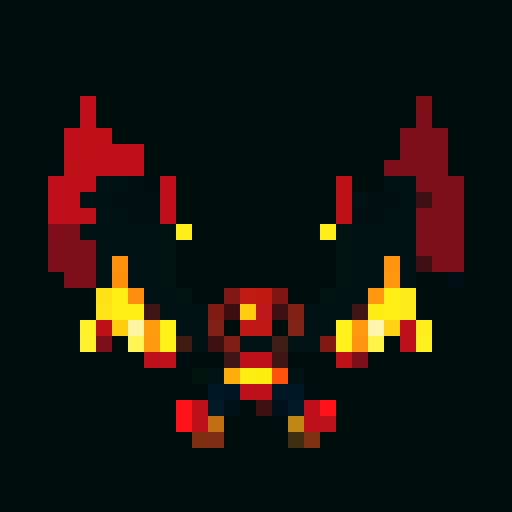 A massive, towering demon with flames raging around its body, giant wings, and burning eyes. It wields a flaming sword and has a powerful, destructive aura. No background.
