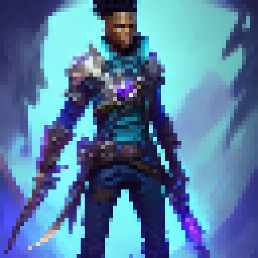 "Ekko, the time-manipulating prodigy of League of Legends, stands tall in his full body armor, wielding a glowing sword, surrounded by clockwork gears and a mystical blue aura, all rendered in the enchanting art style of a fantasy RPG."