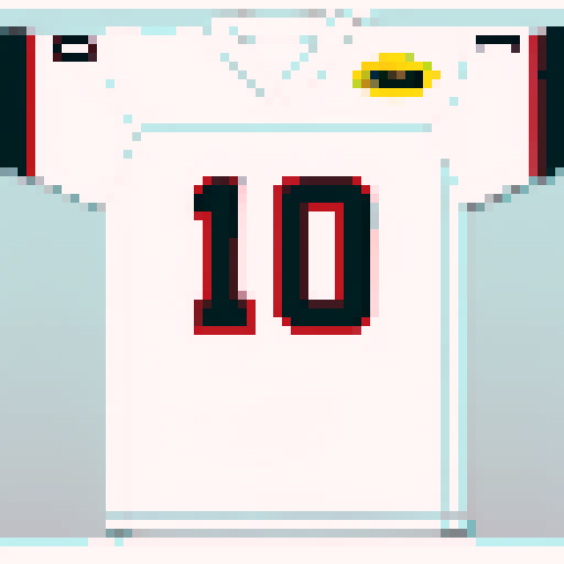 an american football jersey top, home team, white, with player number on the front, laid out flat