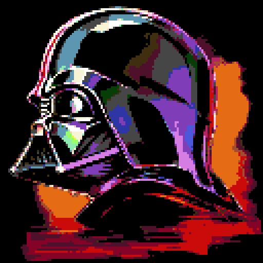 colorful, comic book style, Pop art inspired, Darth Vader helmet, vibrant colors, bold lines, exaggerated features, landscape portrait
