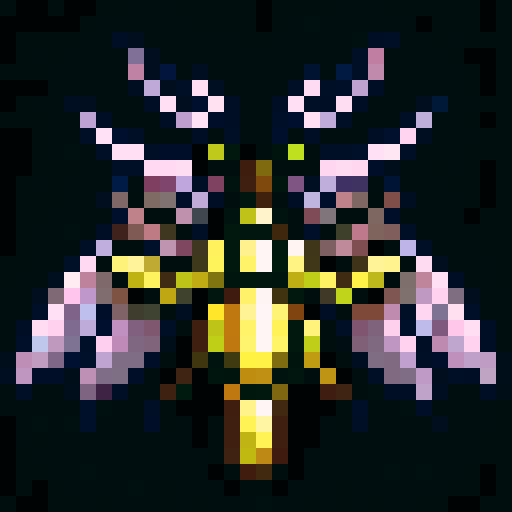 Summoning a vibrant, buzzing HoneyBee Spell with intricate details, a game icon in the style of 32x32 pixel art, displaying vivid colors in the sRGB spectrum, showcasing the skill art of a close-up portrait