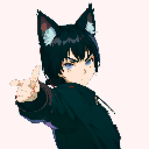 Anime boy with black hair and black cat ears