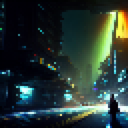 "Create a cybernetic-infused slum where neon lights flicker amidst towering skyscrapers, in a sideview RPG style, for a battleback scene in the latest RPG Maker MZ."