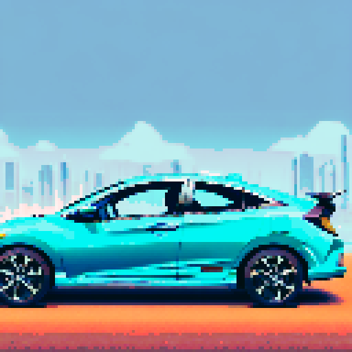 Photorealistic, centered Honda Civic in a three quarter view, right wheel in front, clean background, pixel art style with sRGB colors