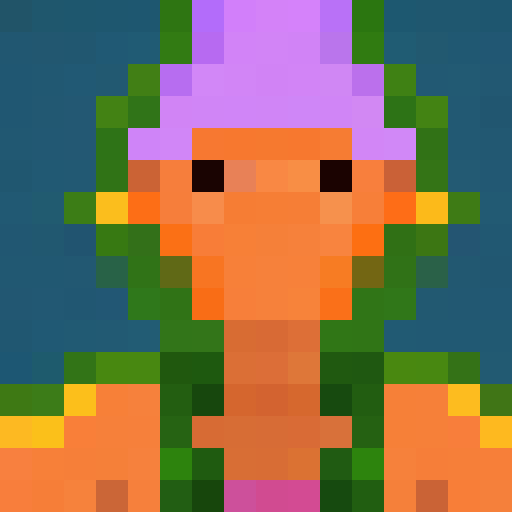 Sweet-faced mango with big eyes, blushing cheeks, and a cute smile in a 16x16 pixel portrait.