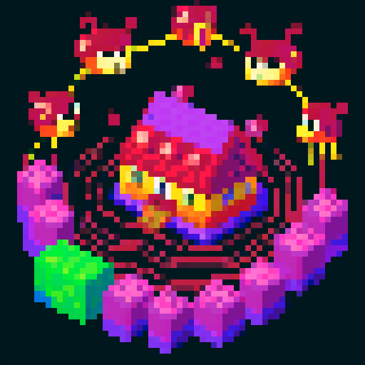 Black worms, pixel art, sRGB, swarming city